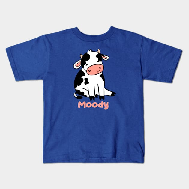 Moody a cute little funny cartoon cow Kids T-Shirt by Yarafantasyart